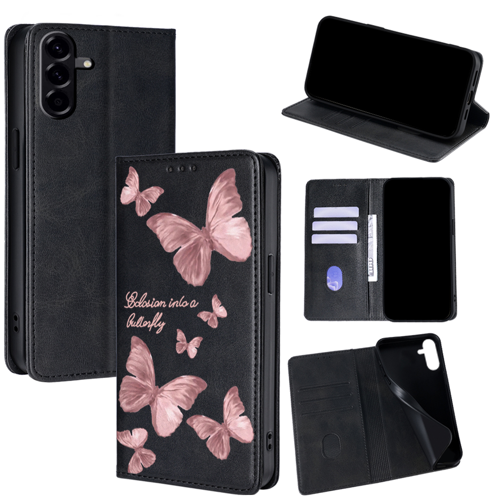 Leatherwork Drawing - Pink butterfly Pattern Leather Case for