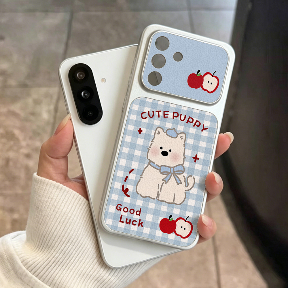 Leatherwork Drawing - Blue Plaid Puppy Pattern Phone Case