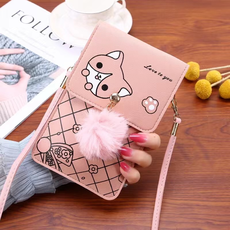 Leatherwork Drawing - Cute Cartoon Pattern Touch-Screen Phone Bag