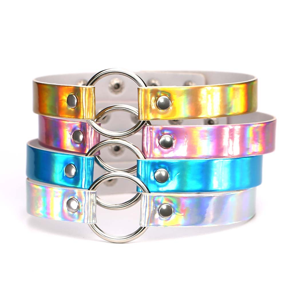 Leatherwork Rings - Gothic Neon Color Leather Collar Punk