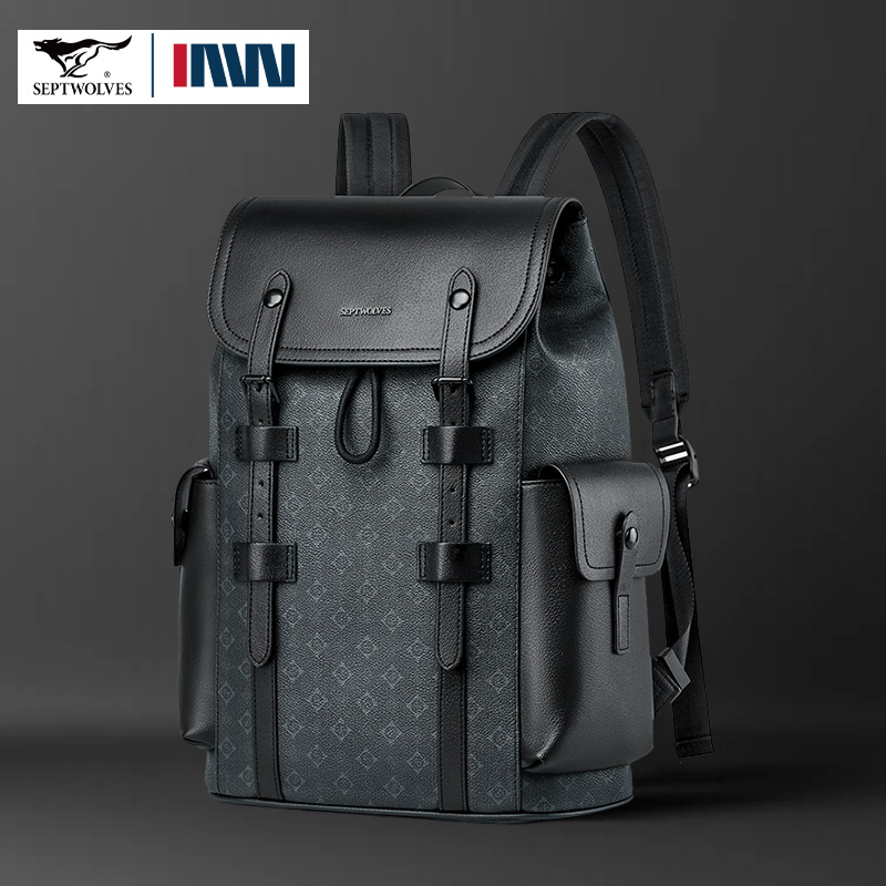 Leather Work Rucksack - Septwolves High Quality Business Printed Leather