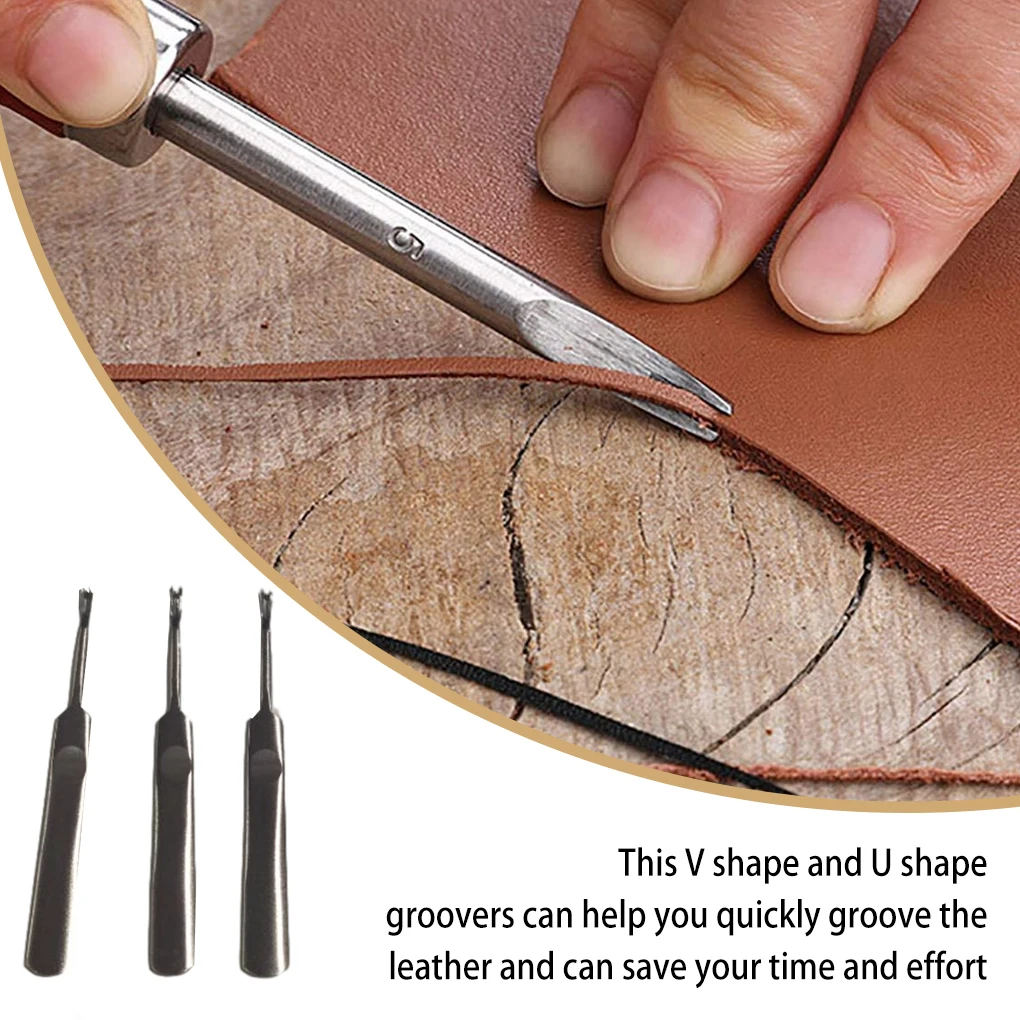3Pcs Leather Groover Kit U V S - Leatherwork Edge Beveler ulasan dan harga