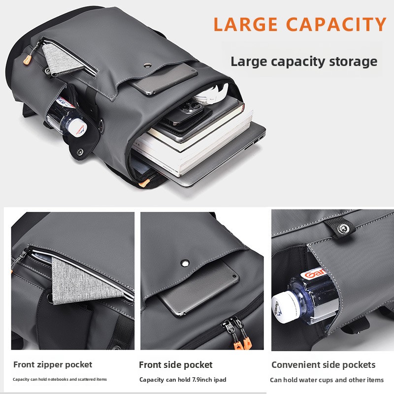 Men's Large Capacity Laptop Ba - Leather Work Rucksack ulasan dan harga