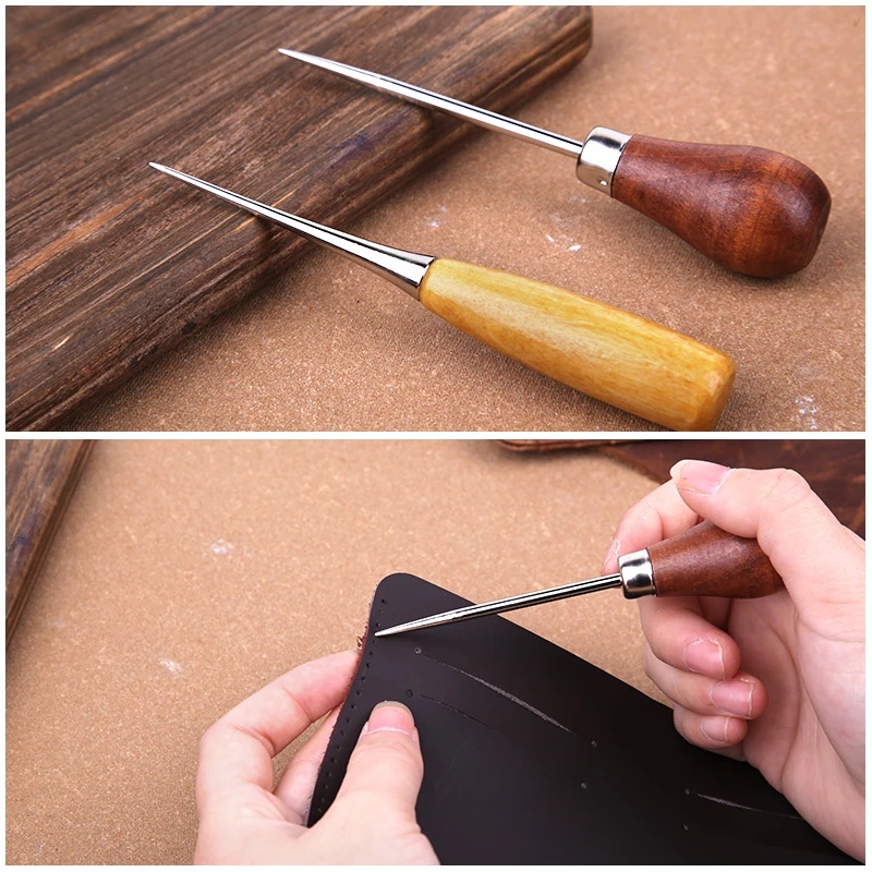 2Pcs Wooden Handle Sewing Awl  - Leatherwork Hand Sewing Needles ulasan dan harga