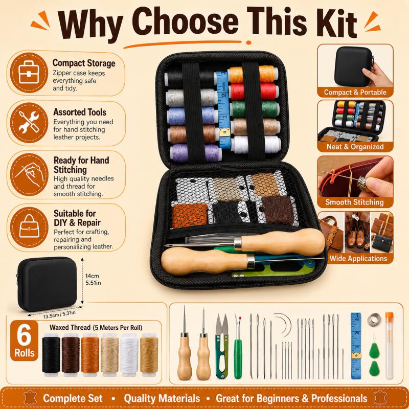 Leather Sewing Kit with Waxed  - Leatherwork Hand Sewing Needles ulasan dan harga