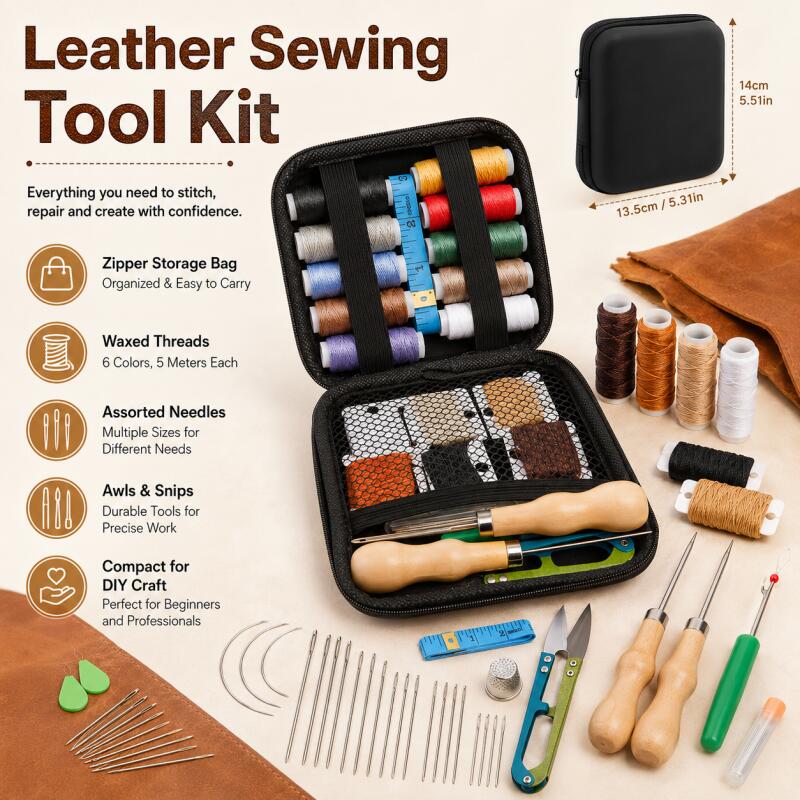Leather Sewing Kit with Waxed  - Leatherwork Hand Sewing Needles ulasan dan harga